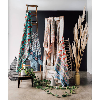Poppy Block Print Tablecloth 90 x 60 inches