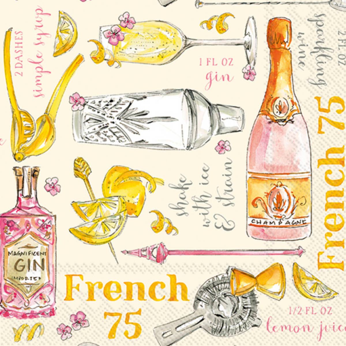 Paper Cocktail Napkins Pack of 20 French 75