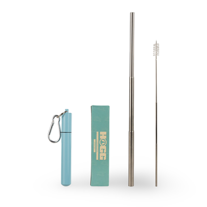 Collapsable Metal Straw Keychain w/ Cleaner