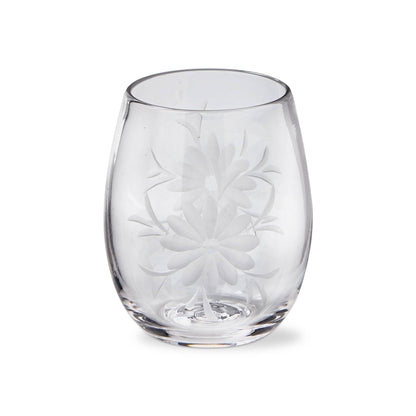 Fleur Etched Stemless Wine Glass - Clear