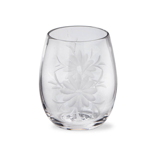 Fleur Etched Stemless Wine Glass - Clear