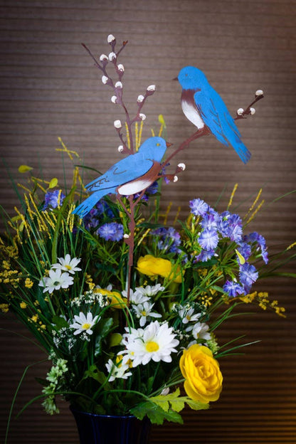 Bluebirds on Pussy Willow Pick -Painted