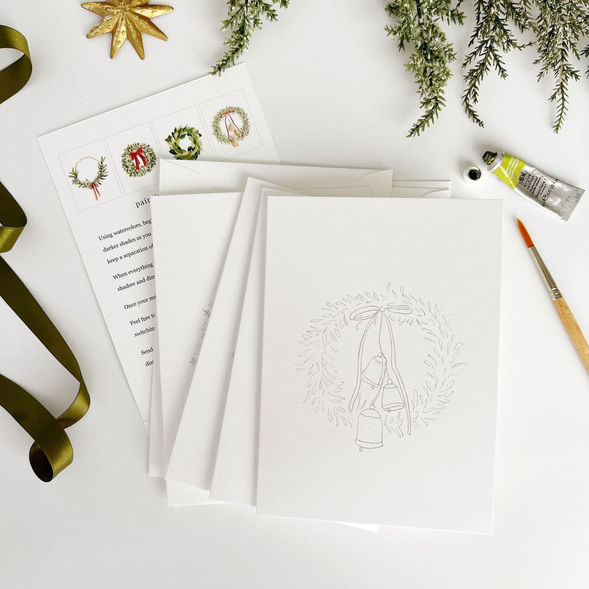 Wreaths paintable watercolor notecard set