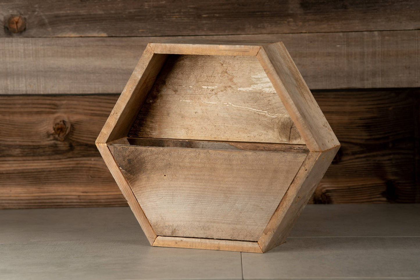 Reclaimed Wood Hexagon Planter / Geometric Wall Planter