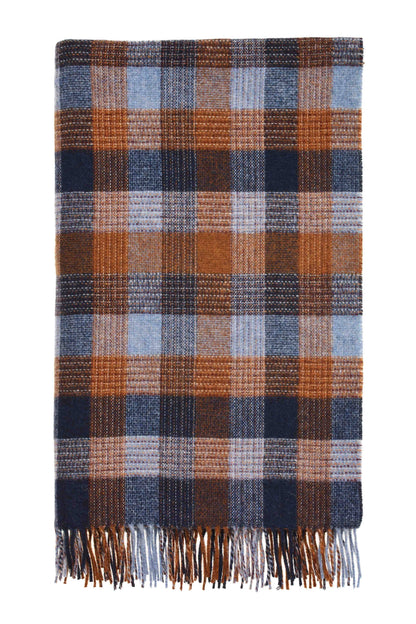 Merino Lambswool Throw Blanket - Patchwork Blue/Orange