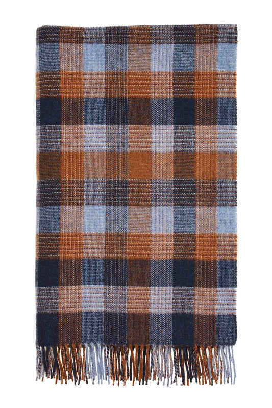 Merino Lambswool Throw Blanket - Patchwork Blue/Orange