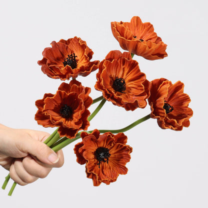 12''T PU Real Touch Poppy Bunch, Fall Color Poppy Flowers
