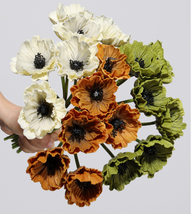 12''T PU Real Touch Poppy Bunch, Fall Color Poppy Flowers