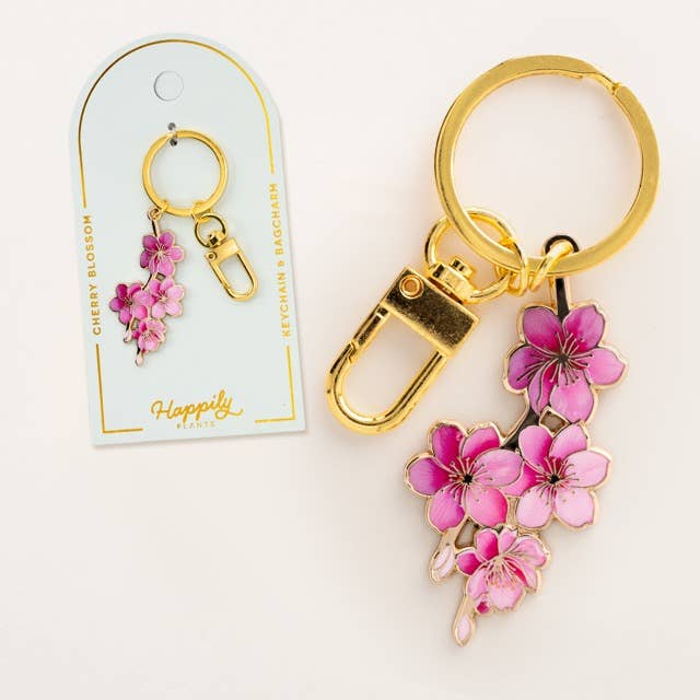 Japanese Cherry Blossom Keychain & Bag Charm, Floral Gift