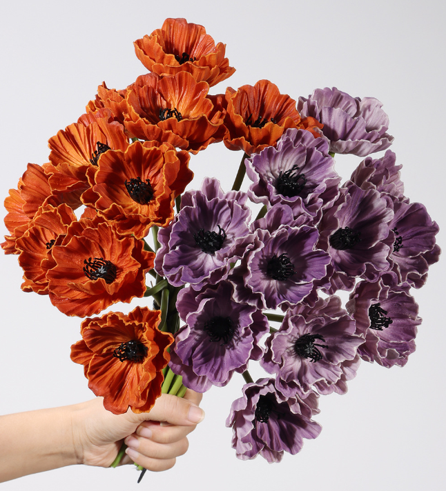 12''T PU Real Touch Poppy Bunch, Fall Color Poppy Flowers