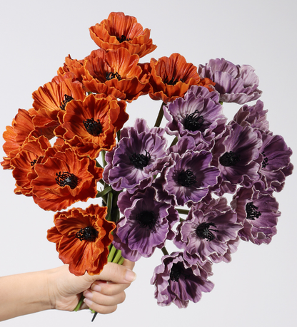 12''T PU Real Touch Poppy Bunch, Fall Color Poppy Flowers