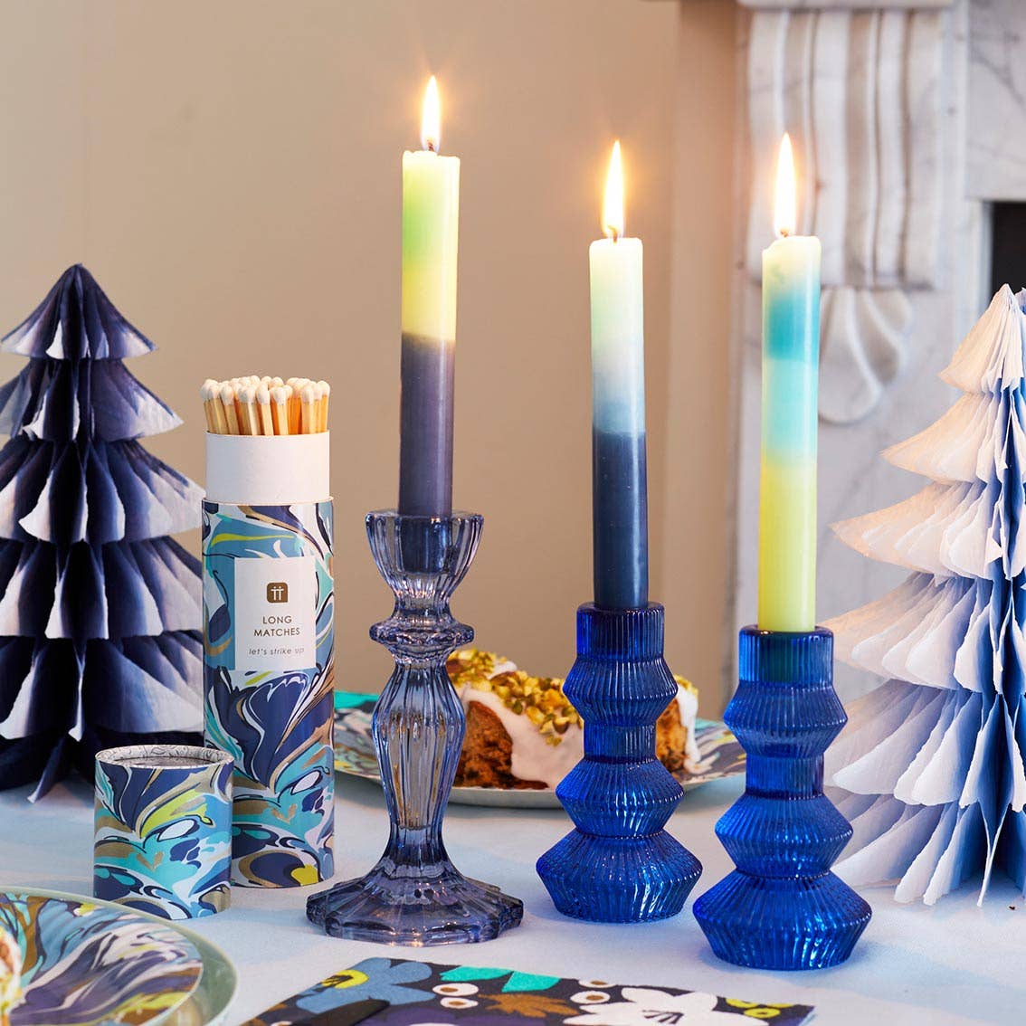 Navy Glass Candle Holder