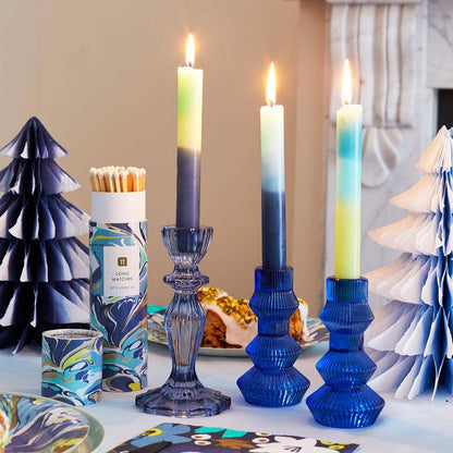 Navy Glass Candle Holder