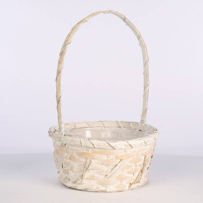Round White Bamboo Basket w/ Over Handle