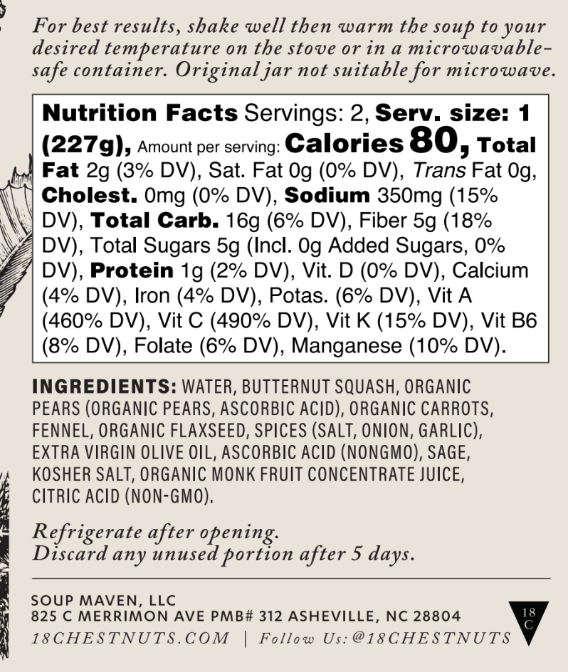 Butternut Squash Pear Soup 16 oz Plant Based & Gluten Free
