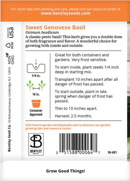 Basil 'Sweet Genovese' - Herb Seeds