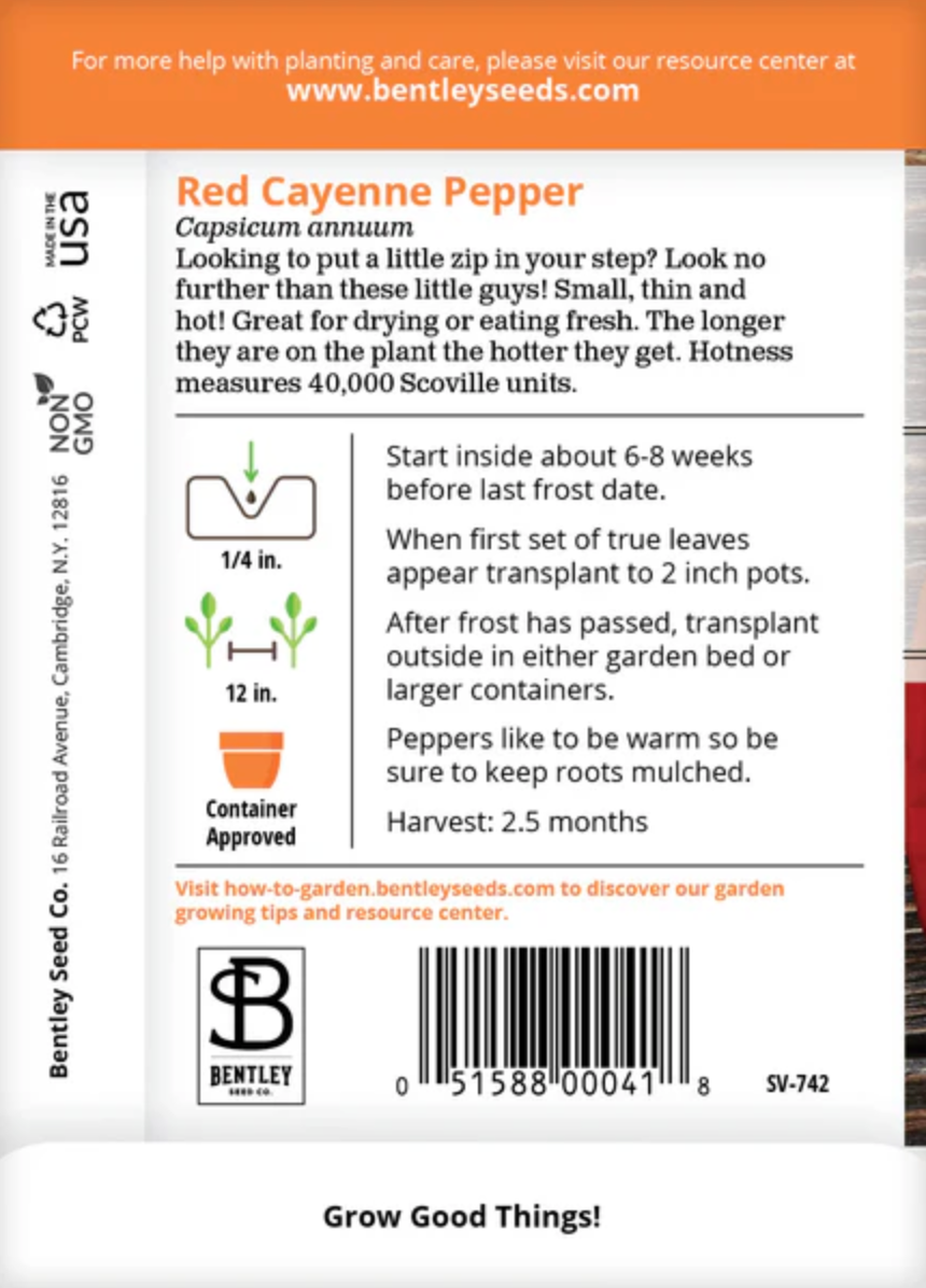 Pepper 'Long Red Cayenne' - Vegetable Seeds