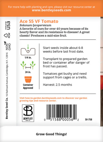http toddsseeds com seed planting instructions Tomato, Ace 55 Seed Packets