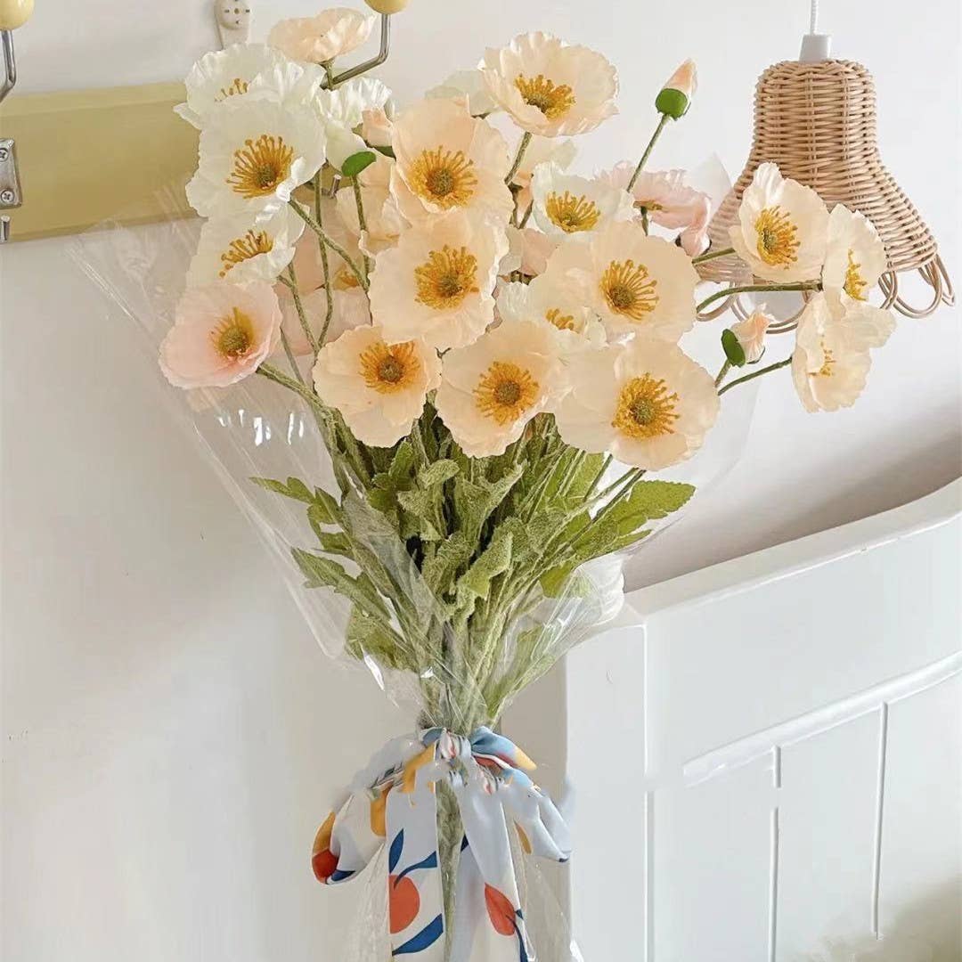22'' Single Flocked Floral Poppy Spay, Colorful Silk Poppies