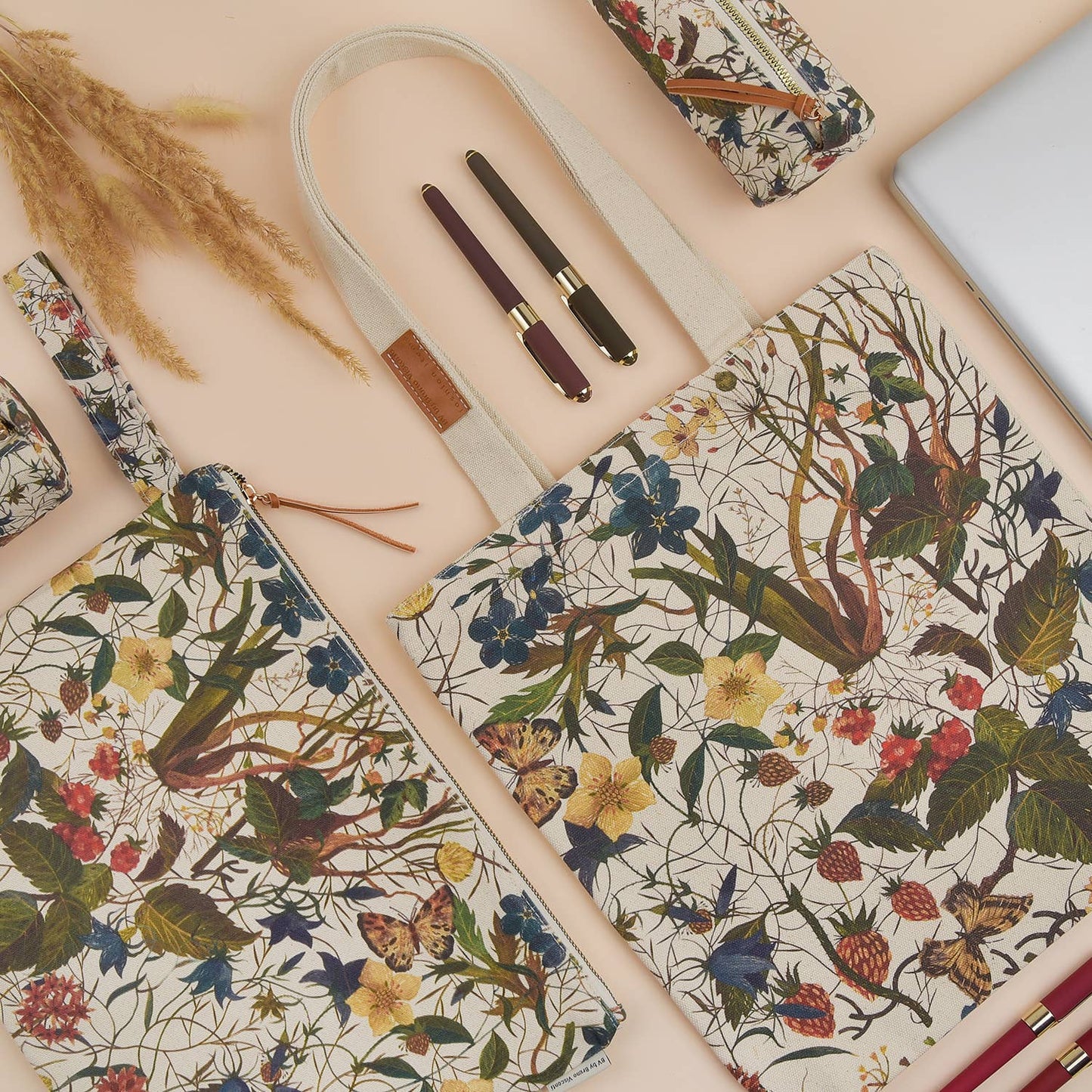 Canvas Shopper Bag - Forest Flowers on White