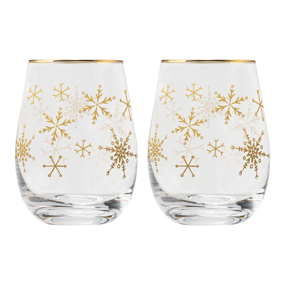 Snowflakes Stemless Wine Glasses, Boxed Set of 2