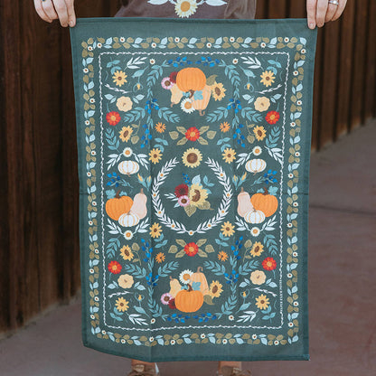 Pumpkin Folk Floral Fall Tea Towel
