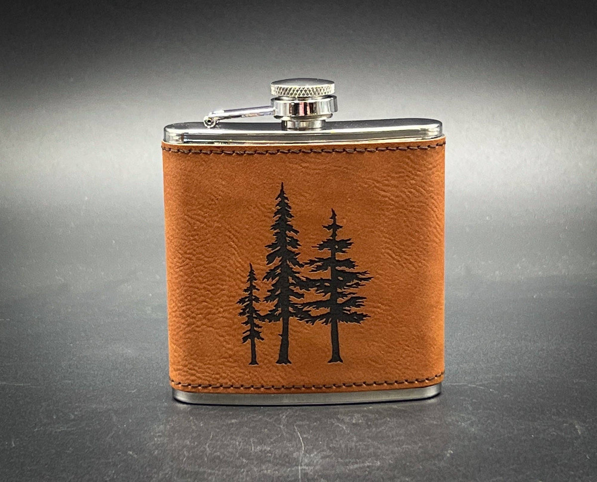 3 Trees - 6 oz Leatherette Wrapped Flask