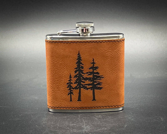 3 Trees - 6 oz Leatherette Wrapped Flask