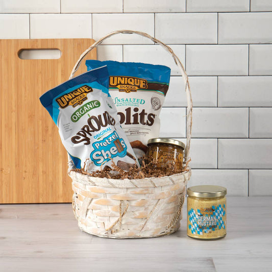 Round White Bamboo Basket w/ Over Handle