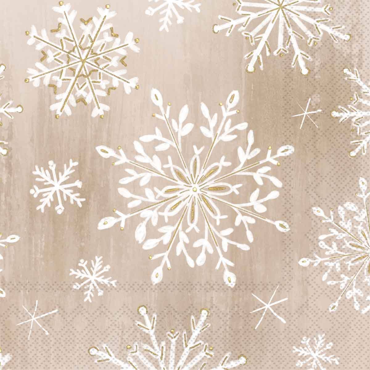 Paper Cocktail Napkins 20 Ct Gilded Snowflake Cream