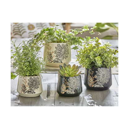 Foliage Footed Planter Large Green Multi Terracotta Summer