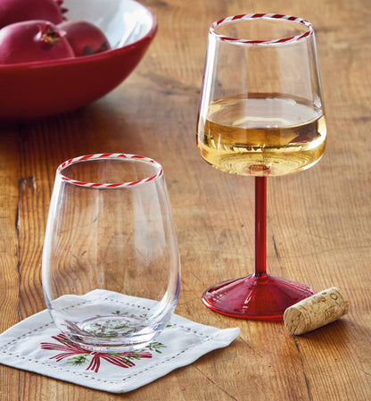 Peppermint Stripe Stemless Wine Glass Red Multi Borosilicate