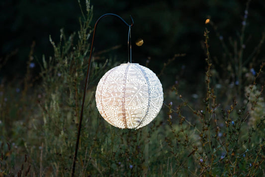 Stella Monstera 12" Globe Solar Lantern - Porcelain