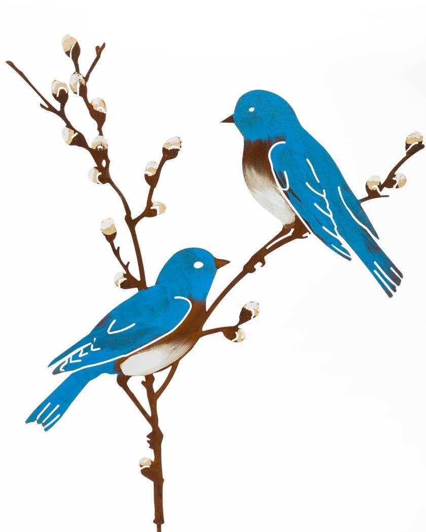 Bluebirds on Pussy Willow Pick -Painted
