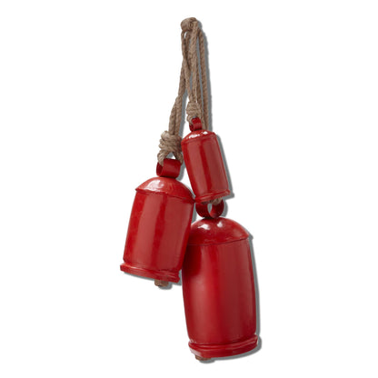 Antique Hanging Bells Set/3 Red Wrought Iron Christmas