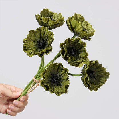 12''T PU Real Touch Poppy Bunch, Fall Color Poppy Flowers