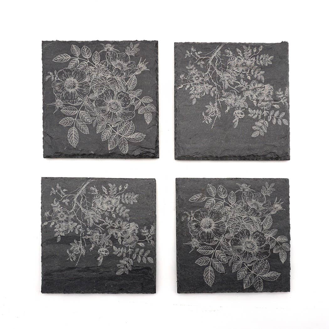 Slate Coasters-Set of 4-Wild Roses