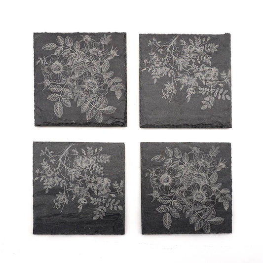 Slate Coasters-Set of 4-Wild Roses
