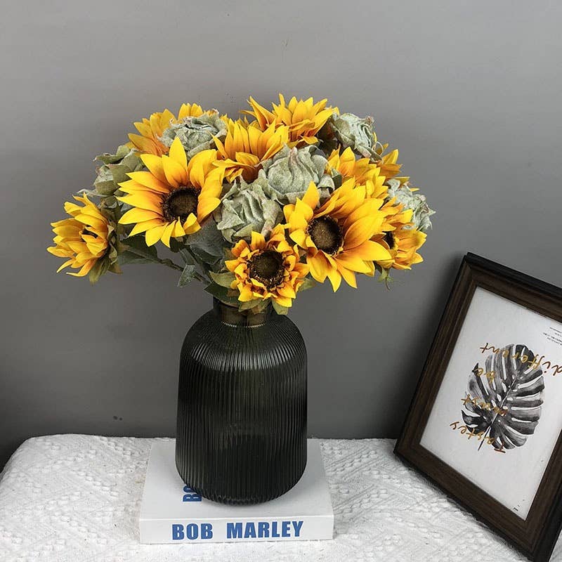 16''T Silk Sunflower Bouquet, Fall Color Sunflower
