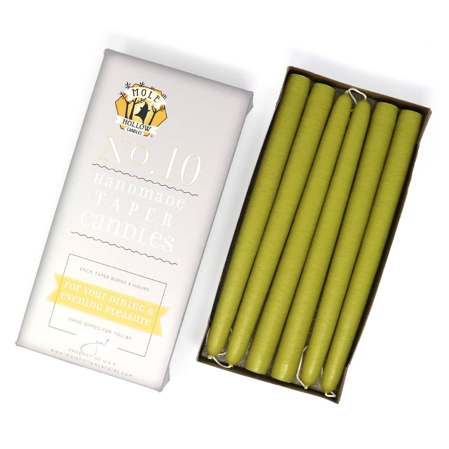 10" Hand Dipped Unscented Taper Candles - 39 Colors USA Made