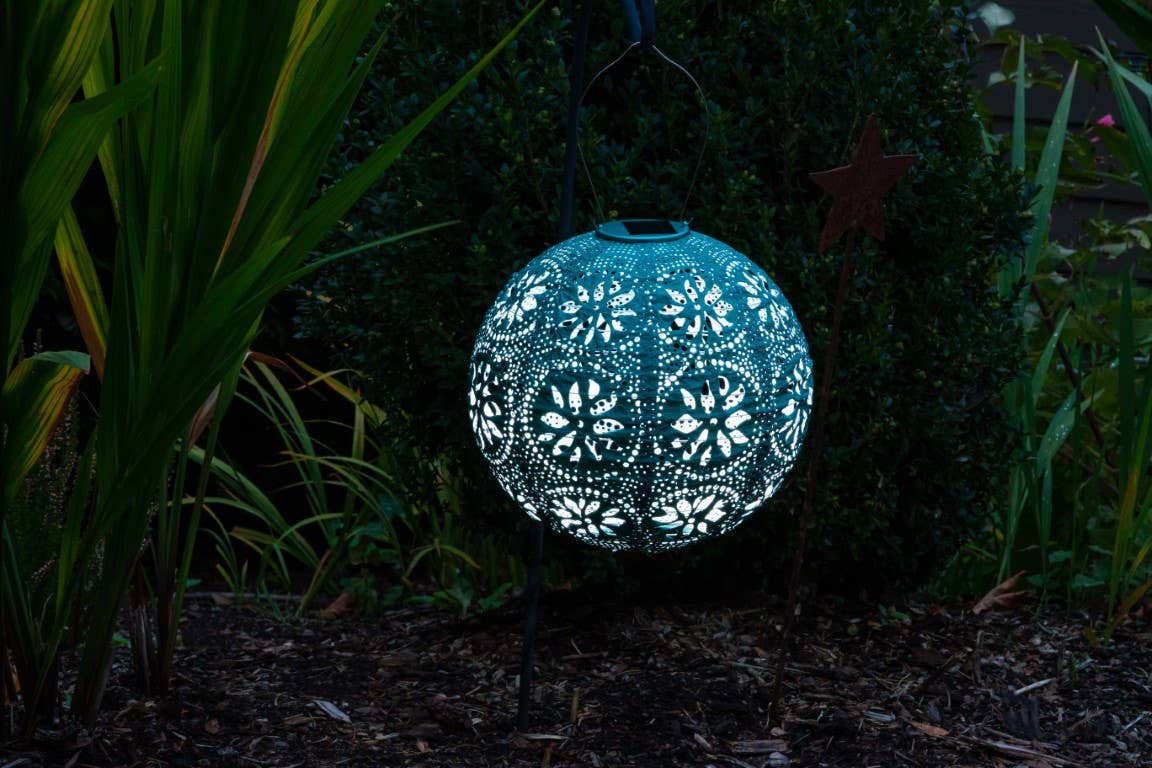 Stella Boho 12" Globe Solar Lantern - Mineral Grn