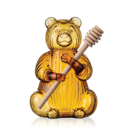 Bear Crystal Honey Jar with Wooden Dipper