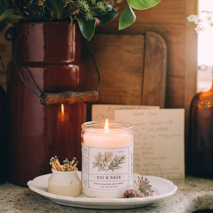 Soy Candle, Fig & Sage, Herbal Scent, Year Round Scent