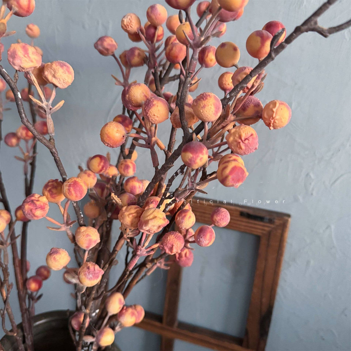 Artificial Leaf Branch in Autumn Orange , Fake Berry Branch