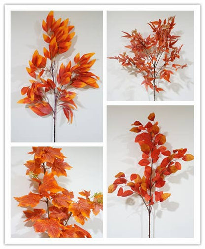 Faux Maple Leaves, Long Stem Autumn Leaves, Orange/Red