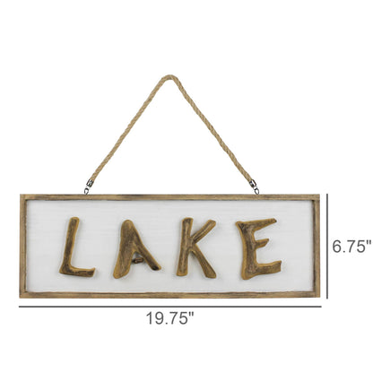 Lake Sign, Wood.  8” rope hanger