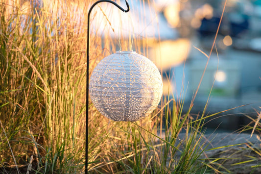 Stella Monstera 12" Globe Solar Lantern - Porcelain