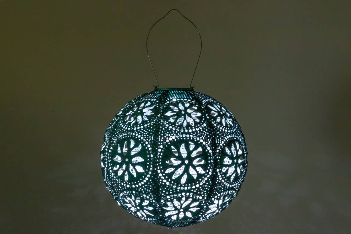 Stella Boho 12" Globe Solar Lantern - Mineral Grn