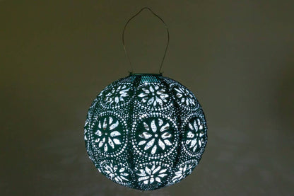 Stella Boho 12" Globe Solar Lantern - Mineral Grn