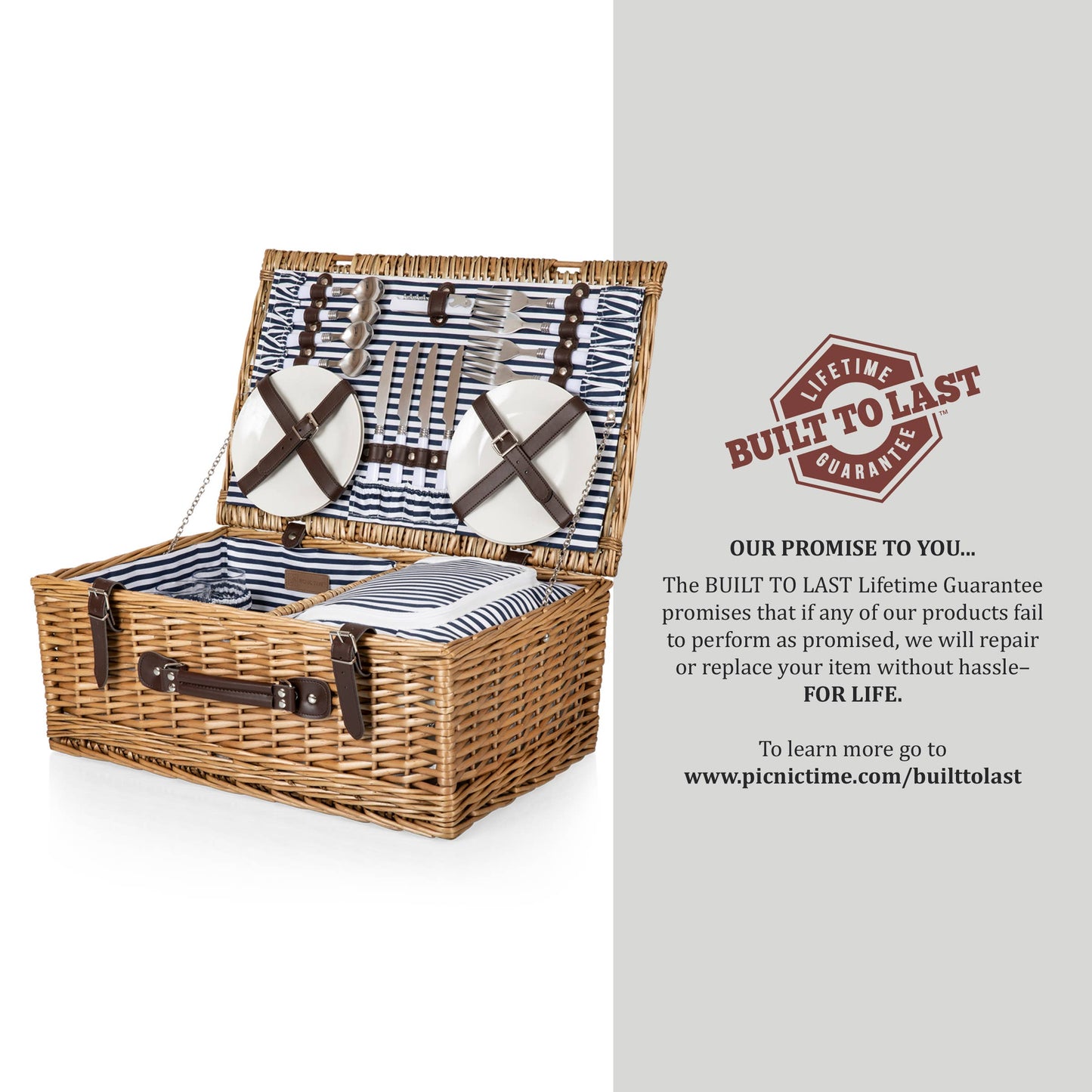 Belmont Picnic Basket, (Navy Blue & White Stripe)